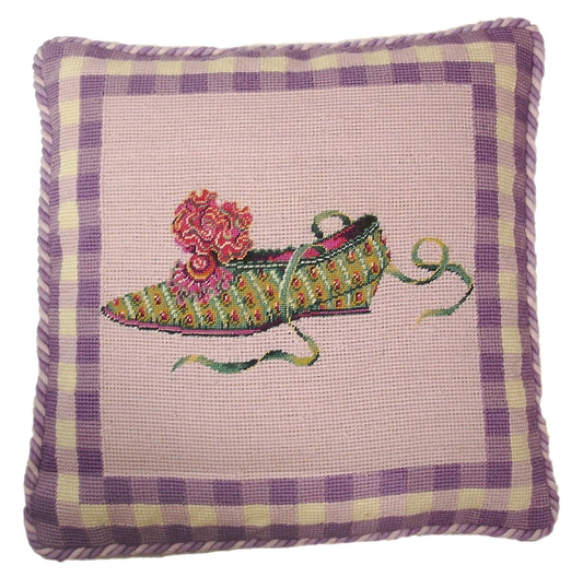 Needlepoint Hand-Embroidered Wool Throw Pillow Exquisite Home Designs flat show lavender background with 2 color cording