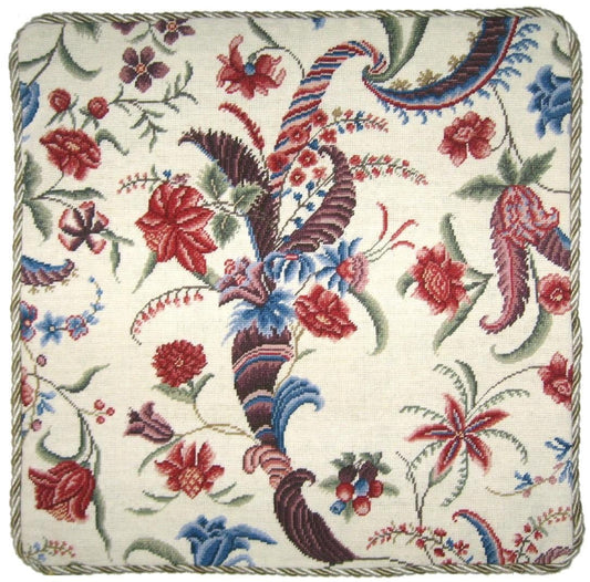 Needlepoint Hand-Embroidered Wool Throw Pillow Exquisite Home Designs  tropical floral with cording 1