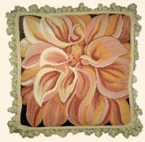 Needlepoint Hand-Embroidered Wool Throw Pillow Exquisite Home Designs on orange chrysanthemum with tassels
