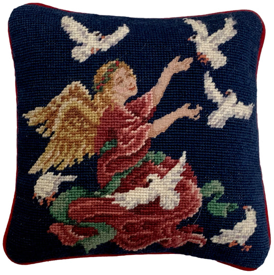 Needlepoint Hand-Embroidered Wool Throw Pillow Exquisite Home Designs Finest Petipoint Angle