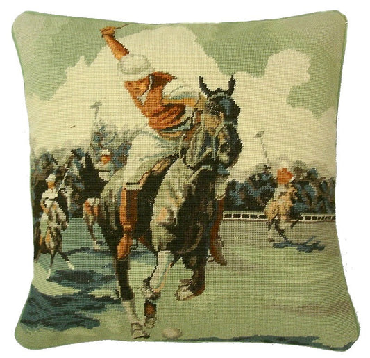 Needlepoint Hand-Embroidered Wool Throw Pillow Exquisite Home Designs  polo