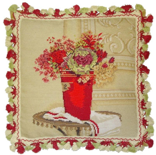 Needlepoint Hand-Embroidered Wool Throw Pillow Exquisite Home Designs  Kathryn White Design c