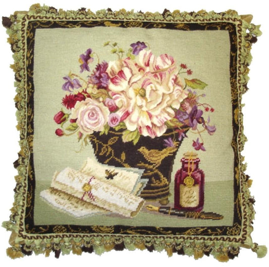 Needlepoint Hand-Embroidered Wool Throw Pillow Exquisite Home Designs  Kathryn White Design g