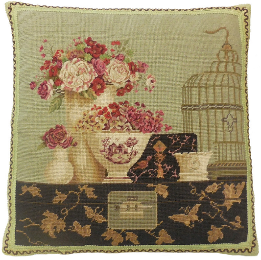 Needlepoint Hand-Embroidered Wool Throw Pillow Exquisite Home Designs Kathryn White Design h