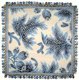 Needlepoint Hand-Embroidered Wool Throw Pillow Exquisite Home Designs blue grapes leaves ivory background with tassels