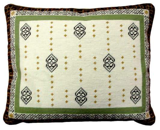 Needlepoint Hand-Embroidered Wool Throw Pillow Exquisite Home Designs tapestry heartscroll rct design green/brown