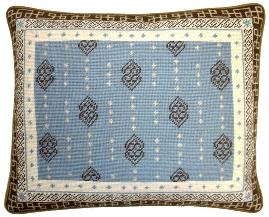 Needlepoint Hand-Embroidered Wool Throw Pillow Exquisite Home Designs blue/brown heartscroll rct design