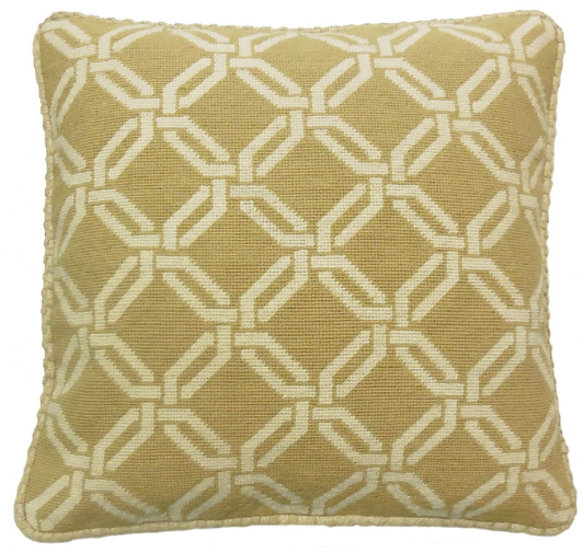 Needlepoint Hand-Embroidered Wool Throw Pillow Exquisite Home Designs chain square in yellow checker cording