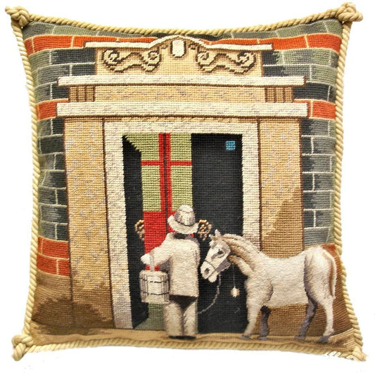 Needlepoint Hand-Embroidered Wool Throw Pillow Exquisite Home Designs  Shanghai ShikuMen with cording III