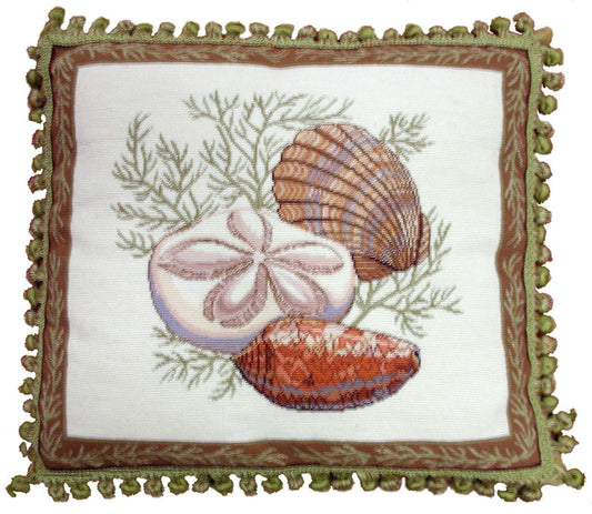Needlepoint Hand-Embroidered Wool Throw Pillow Exquisite Home Designs  Wendy Russells shell -4 with tassel