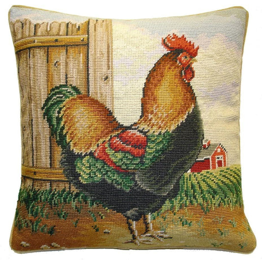 Needlepoint Hand-Embroidered Wool Throw Pillow Exquisite Home Designs roosterMcGee