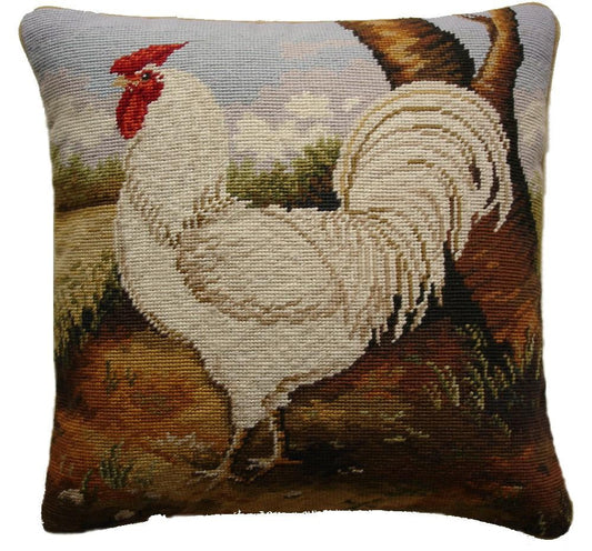 Needlepoint Hand-Embroidered Wool Throw Pillow Exquisite Home Designs roosterHenry