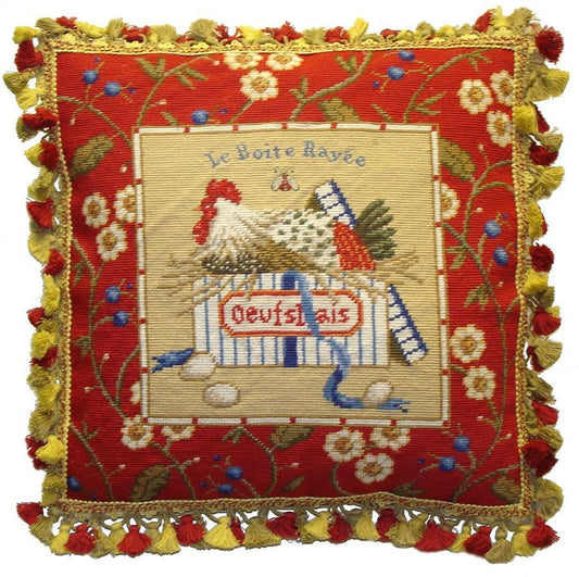 Needlepoint Hand-Embroidered Wool Throw Pillow Exquisite Home Designs Sudi McCollums designLe Boite Rayee with  bee and 3 color tassel