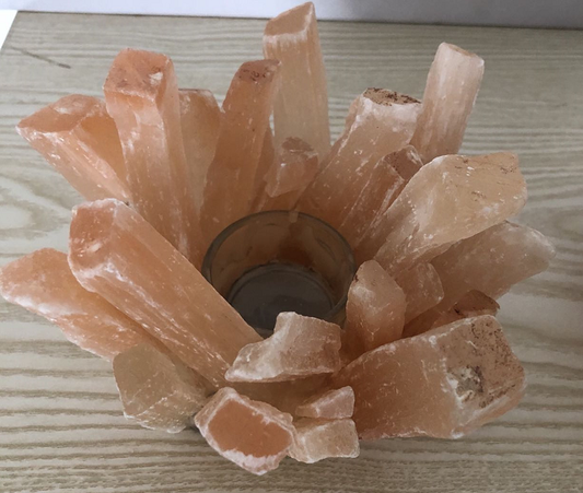 Crystal candle holder-yellow selenite