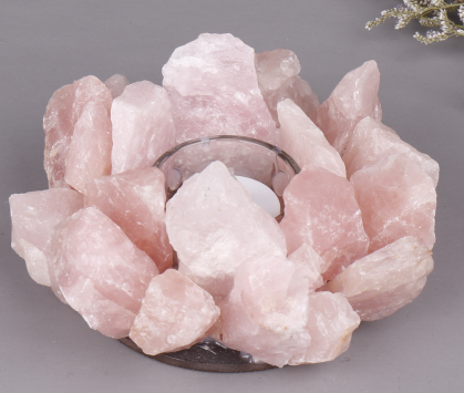 Crystal candle holder-rough rose quartz