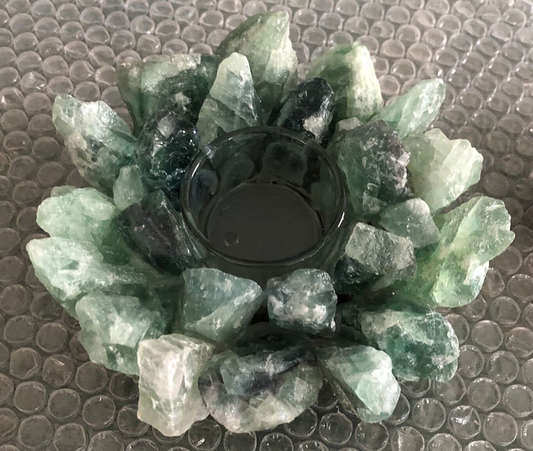 Crystal candle holder-rough green fluorite