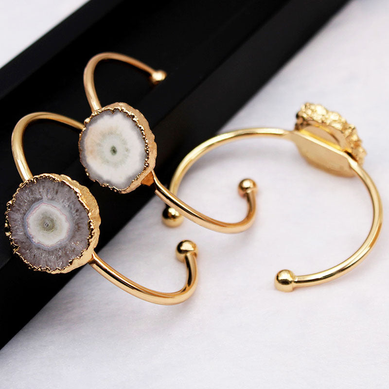 Natural Crystal Bracelet Natural Stone Rough Stone Edging Bracelet Open Sunflower Gold Plated Ornament