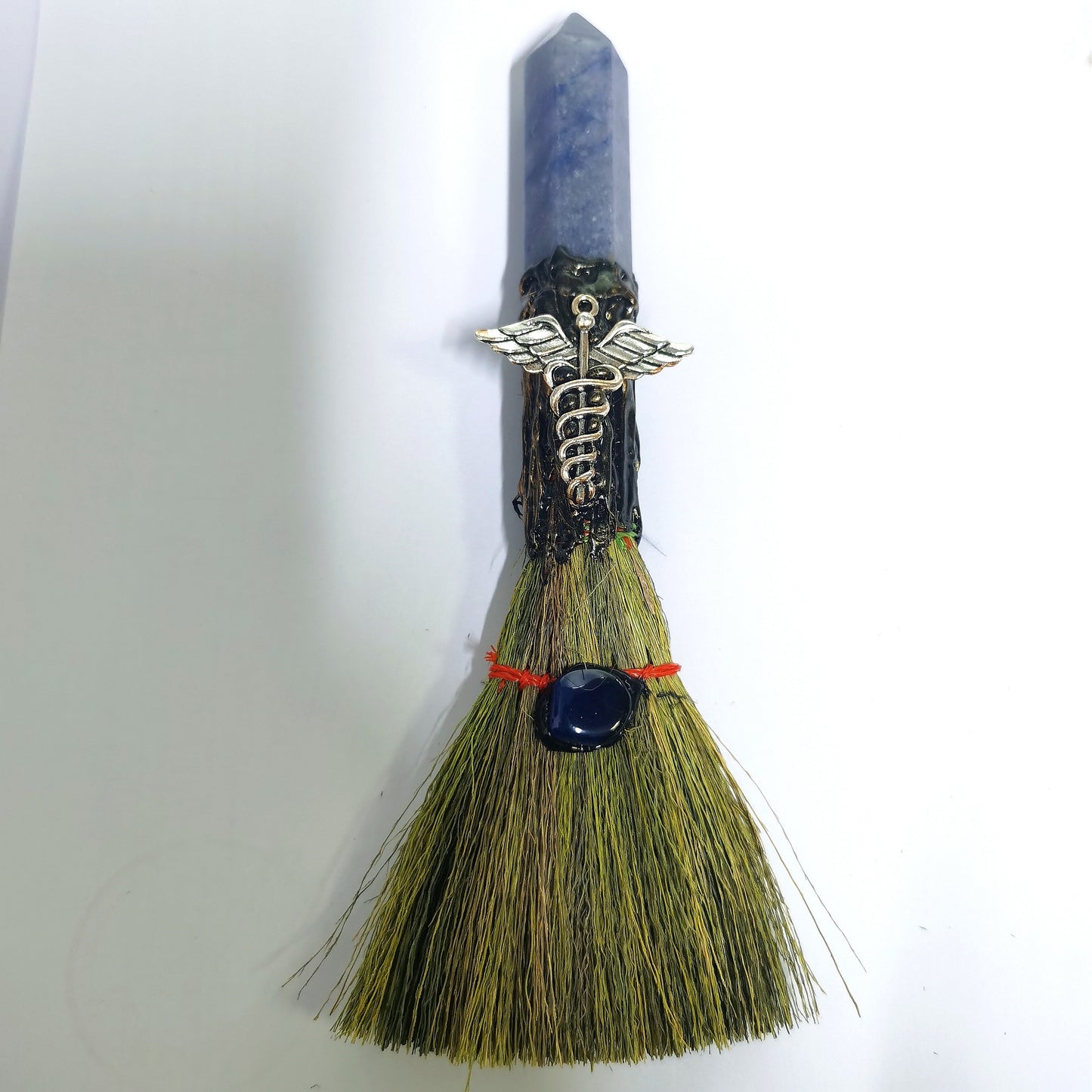 Witch broom, natural crystal pillar broom, crystal rough handmade magic broom ornament