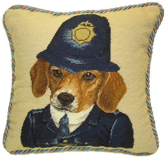 Needlepoint Hand-Embroidered Wool Throw Pillow Exquisite Home Designs  Bobby Beagle with 2 color cording