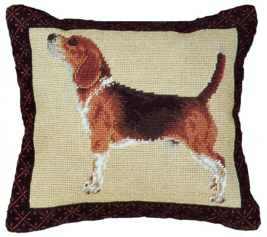 Needlepoint Hand-Embroidered Wool Throw Pillow Exquisite Home Designs  Beagle