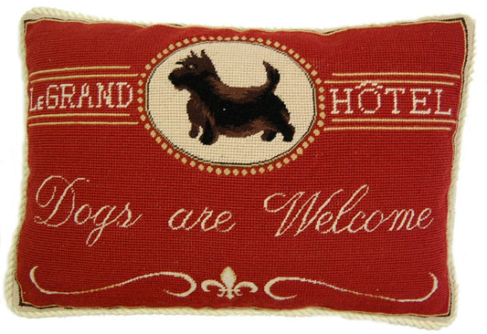 Needlepoint Hand-Embroidered Wool Throw Pillow Exquisite Home Designs with  Dogs are welcome with cording