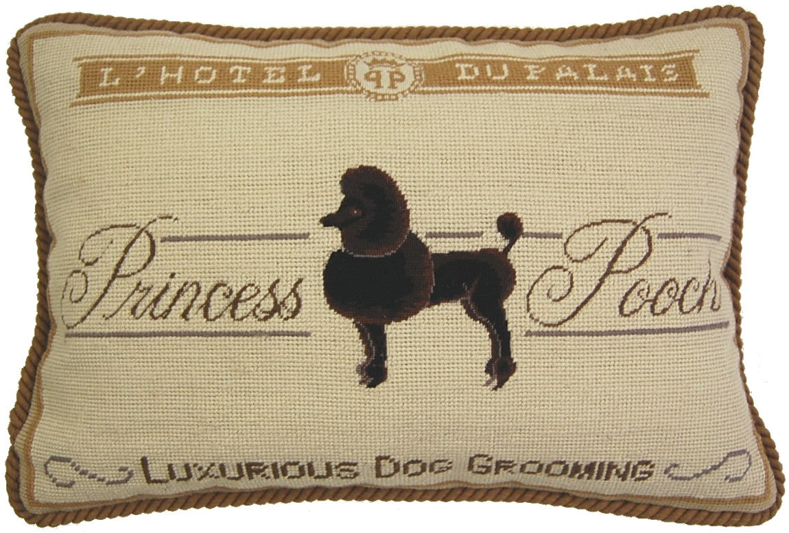 Needlepoint Hand-Embroidered Wool Throw Pillow Exquisite Home Designs with  Luxurious Dog Grooming with cording