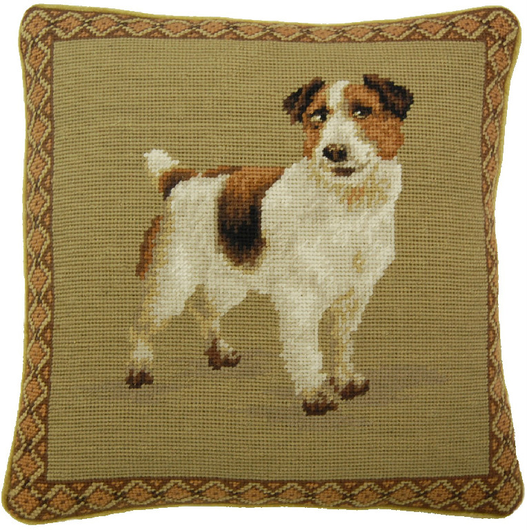 Needlepoint Hand-Embroidered Wool Throw Pillow Exquisite Home Designs on eyes rest Jack Russel