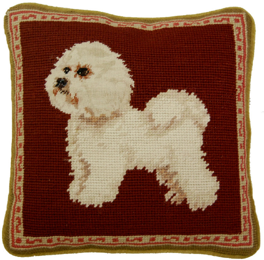 Needlepoint Hand-Embroidered Wool Throw Pillow Exquisite Home Designs Fienst  on Bichons head rest grosspoint