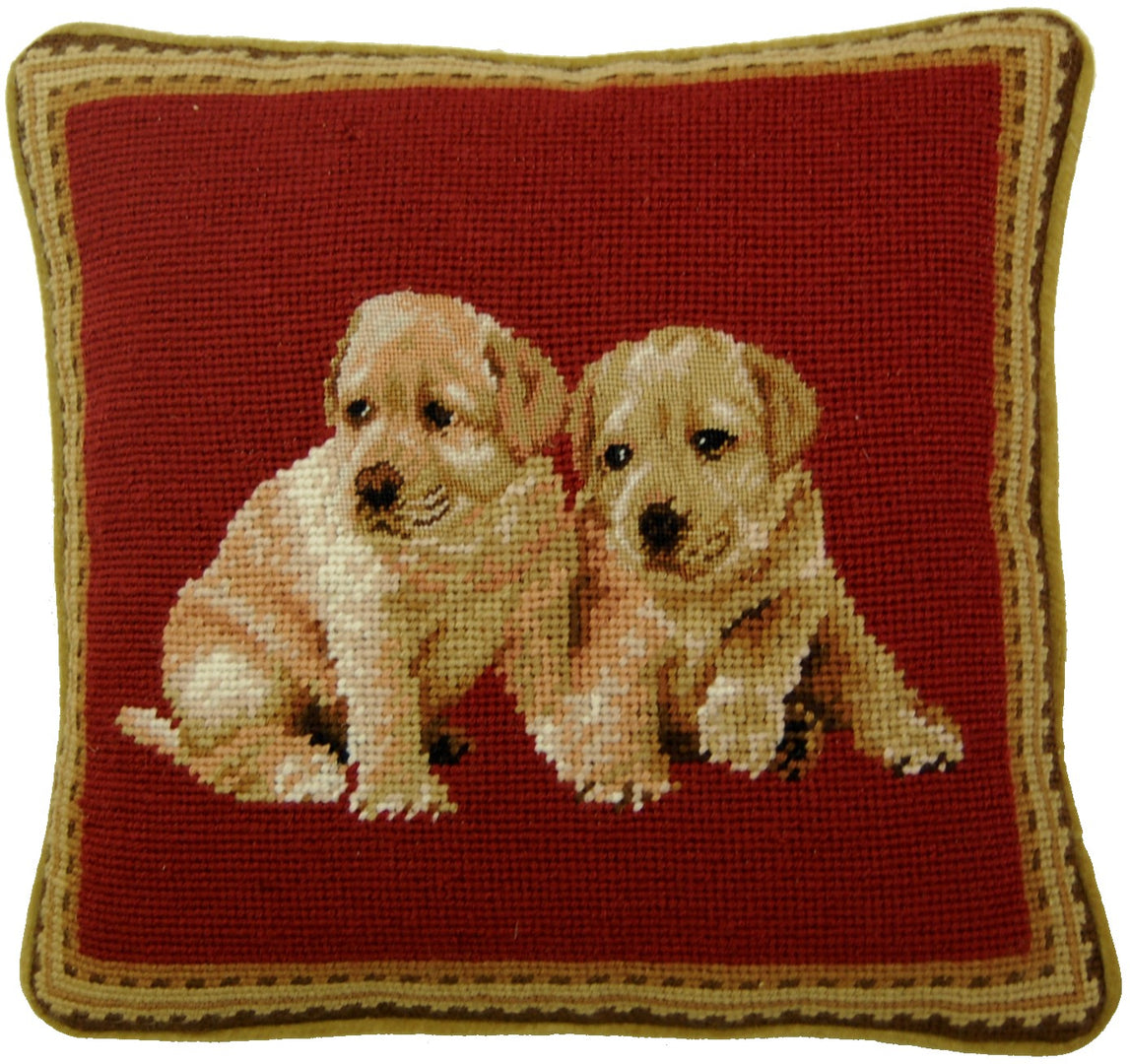 Needlepoint Hand-Embroidered Wool Throw Pillow Exquisite Home Designs on 2 pappies head rest grosspoint