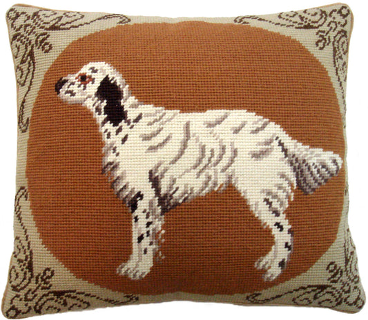 Needlepoint Hand-Embroidered Wool Throw Pillow Exquisite Home Designs Setter