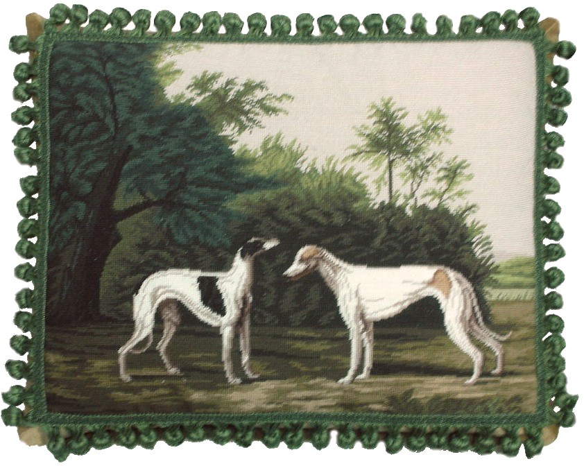 Needlepoint Hand-Embroidered Wool Throw Pillow Exquisite Home Designs  2 Greyhound with tassels