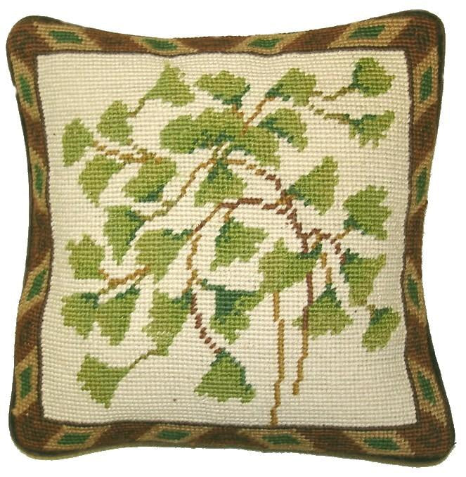 Needlepoint Hand-Embroidered Wool Throw Pillow Exquisite Home Designs small leaves