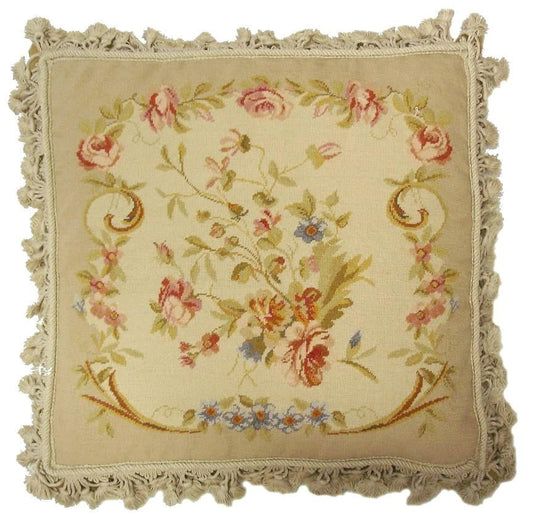 Needlepoint Hand-Embroidered Wool Throw Pillow Exquisite Home Designs III