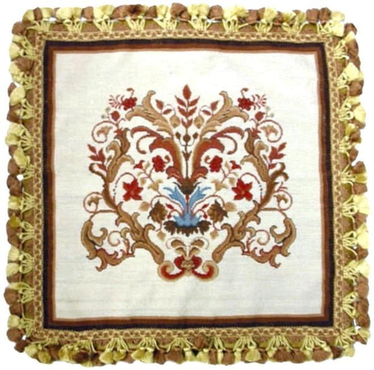 Needlepoint Hand-Embroidered Wool Throw Pillow Exquisite Home Designs  floral with tassel