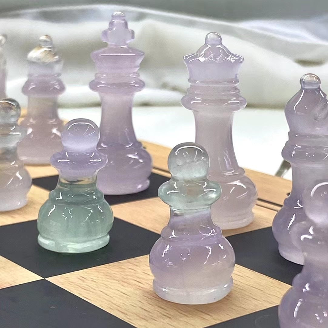 Natural Crystal Fluorite Chess SET Crystal Ornaments