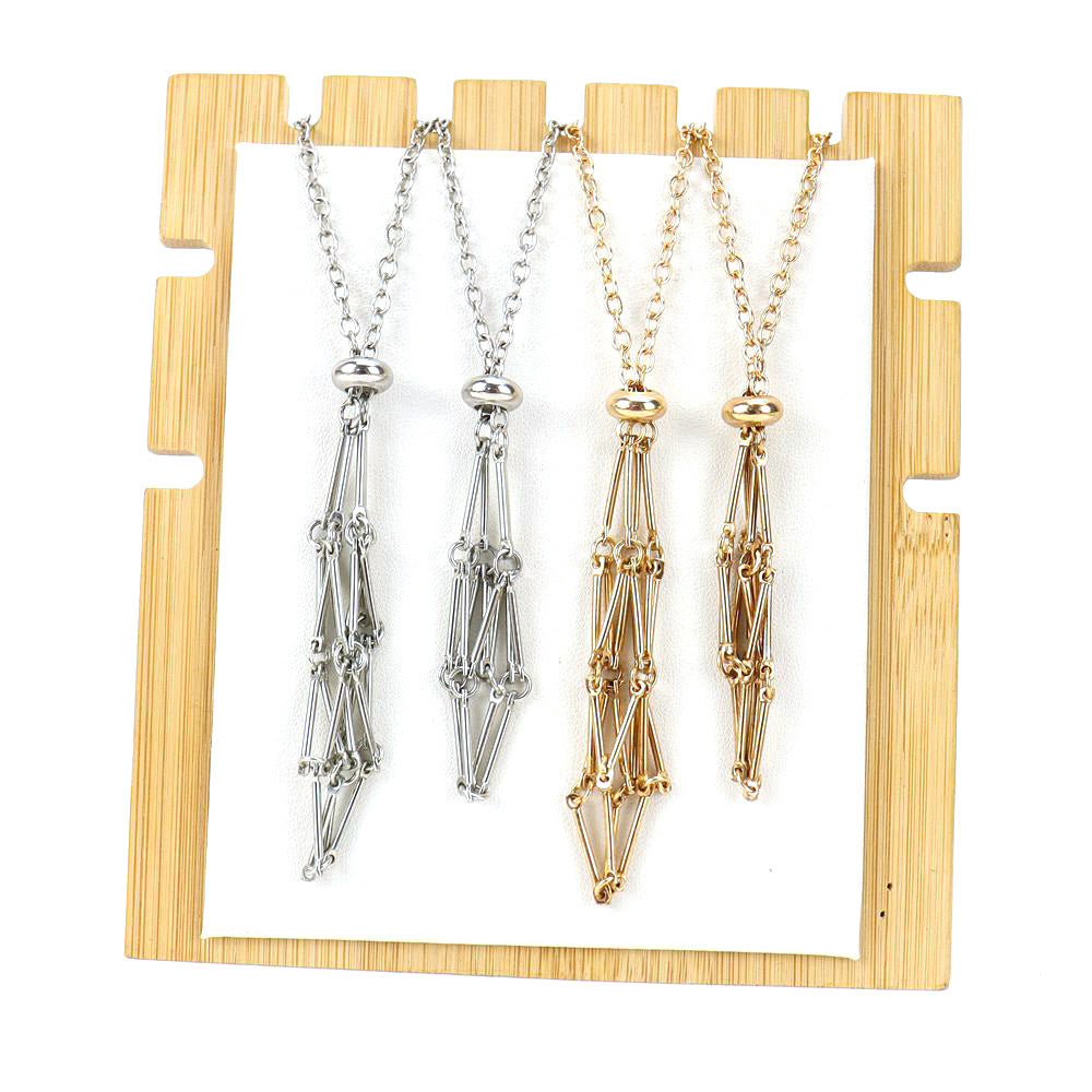 DIY adjustable stainless steel metal bamboo mesh pocket necklace woven pendant N699