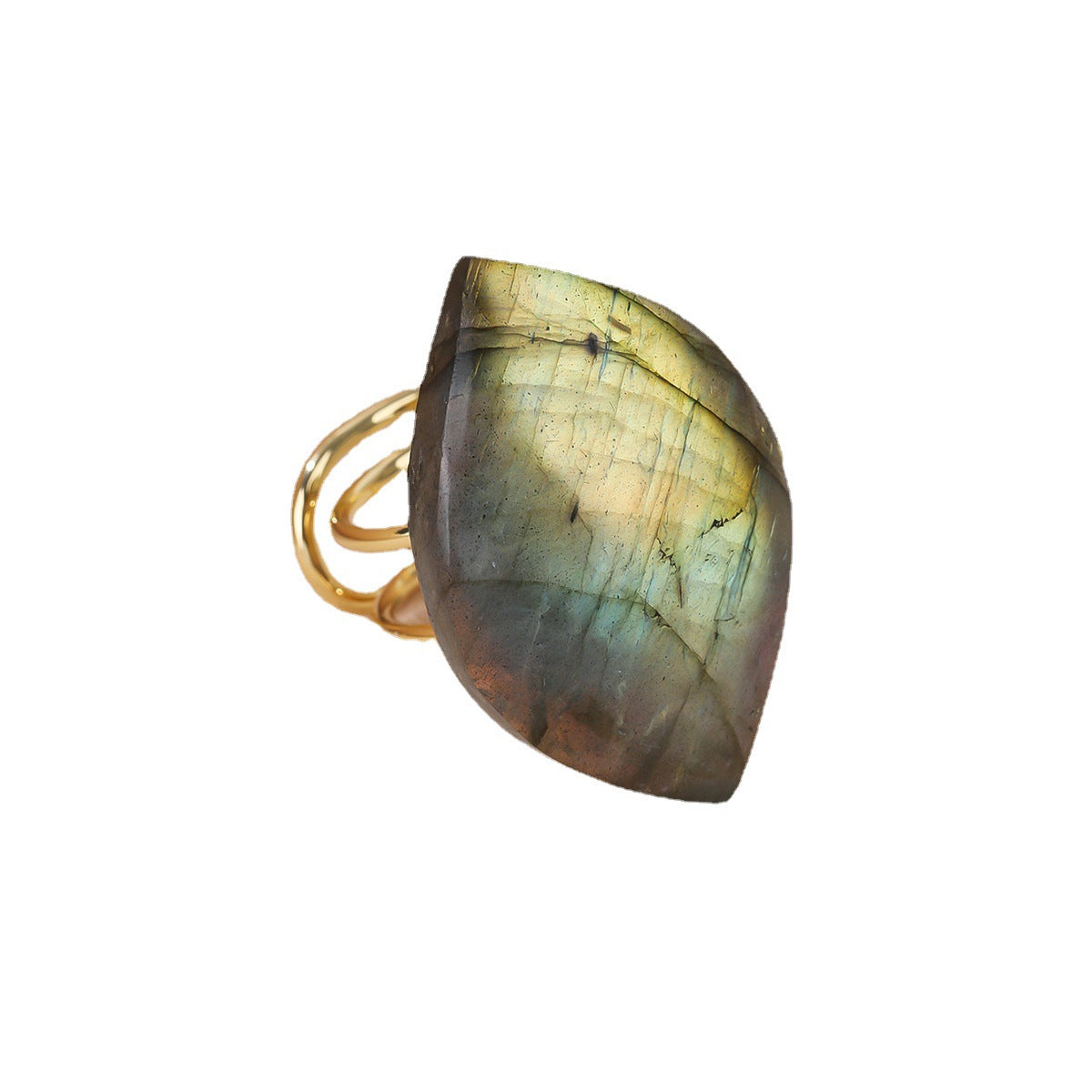 Natural Glitter Labradorite Amorphous Broken Ring Gold Adjustable Fashion Personalized Ring