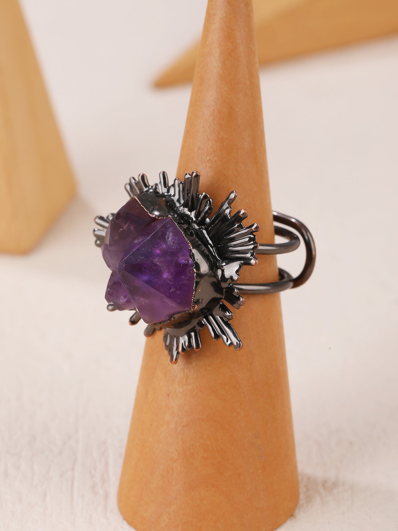 Natural Amethyst Bud Mauve Jade Flower Opening Bronze Electroplating Adjustable Personality Ring