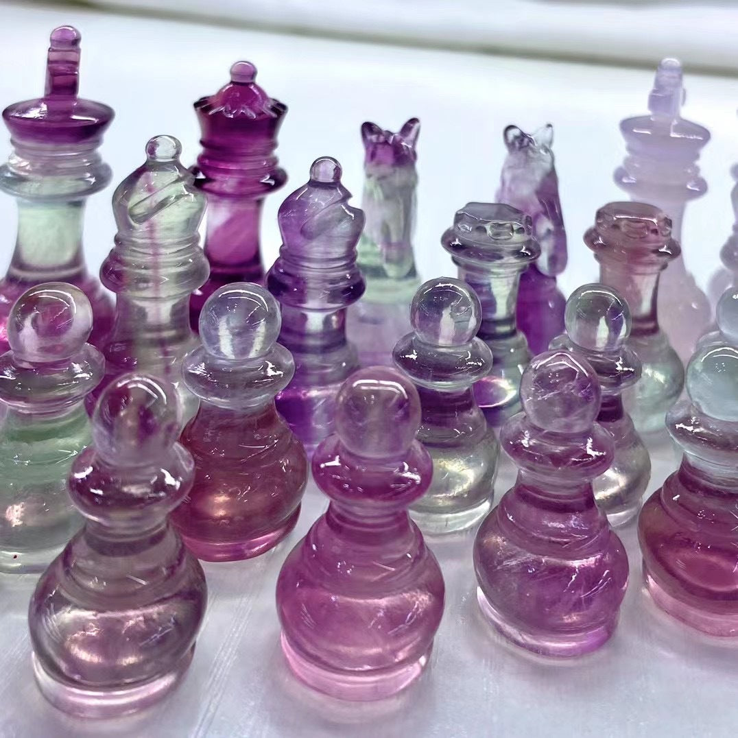 Natural Crystal Fluorite Chess SET Crystal Ornaments