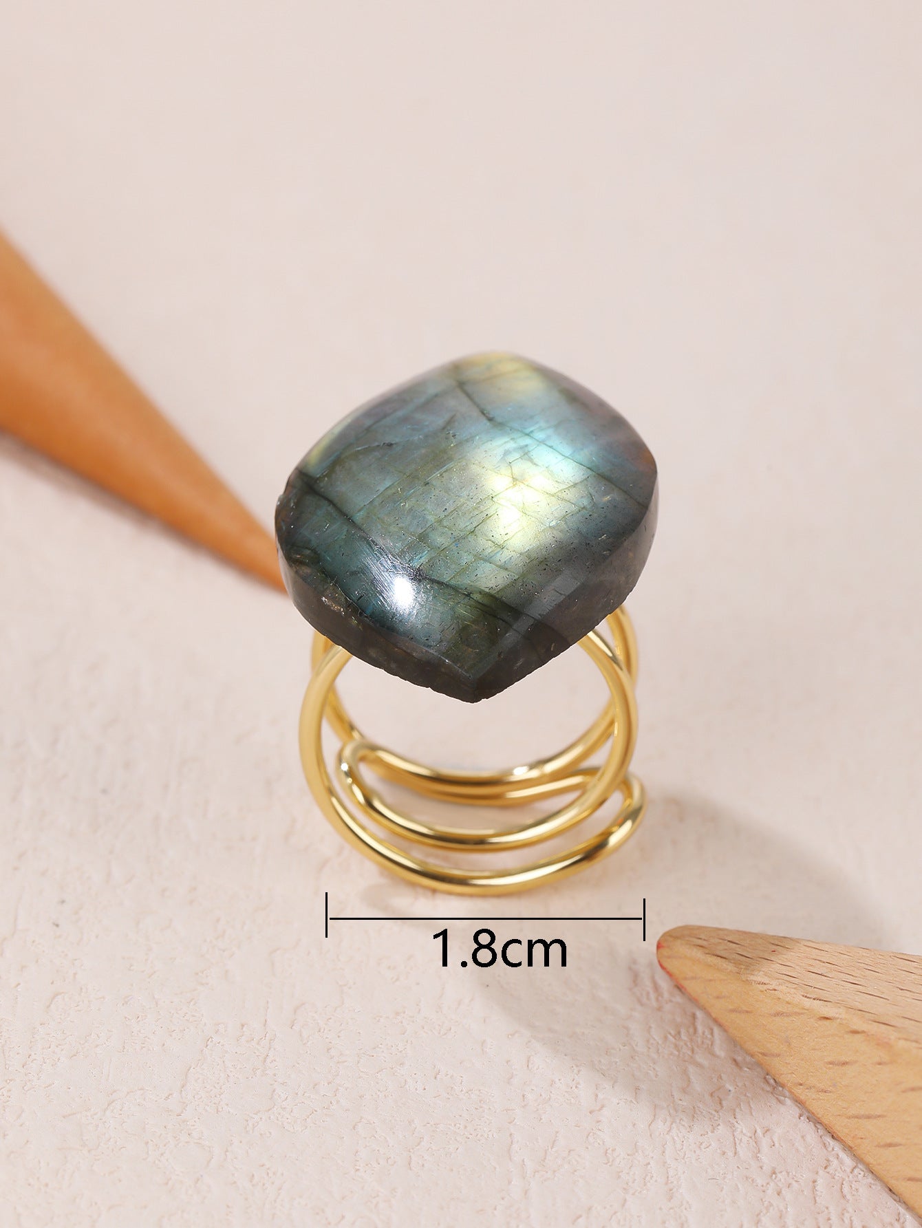 Natural Glitter Labradorite Amorphous Broken Ring Gold Adjustable Fashion Personalized Ring