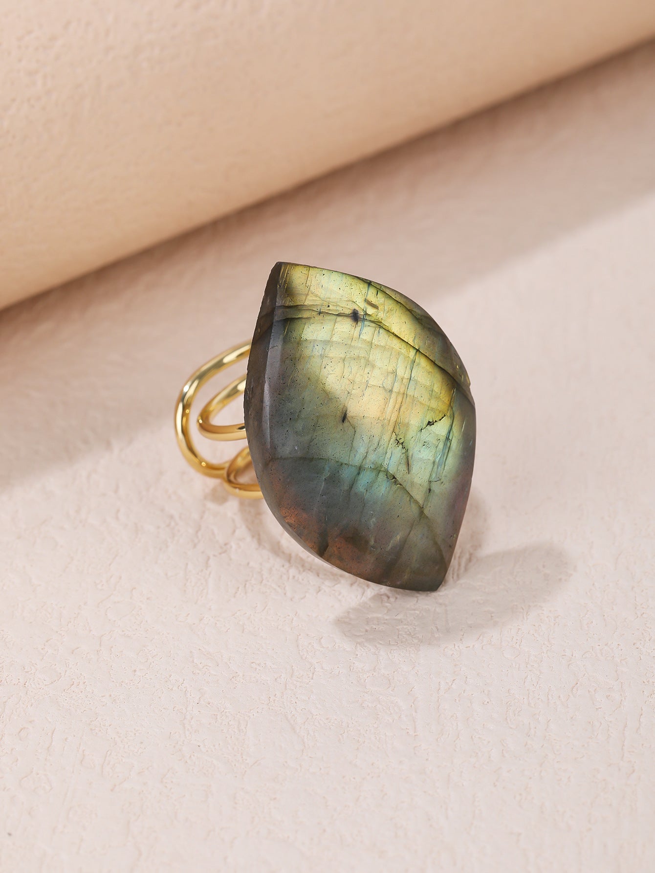 Natural Glitter Labradorite Amorphous Broken Ring Gold Adjustable Fashion Personalized Ring