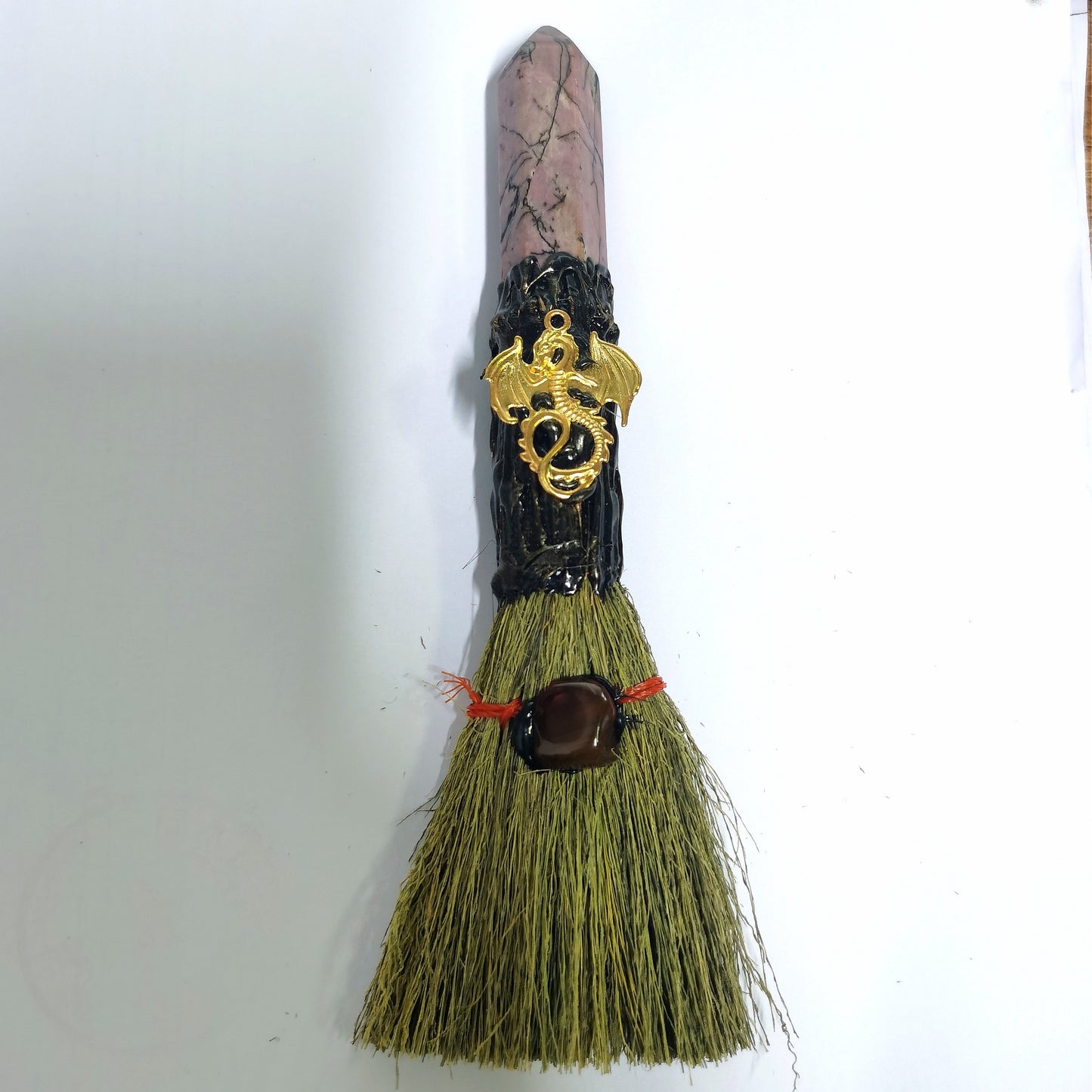 Witch broom, natural crystal pillar broom, crystal rough handmade magic broom ornament