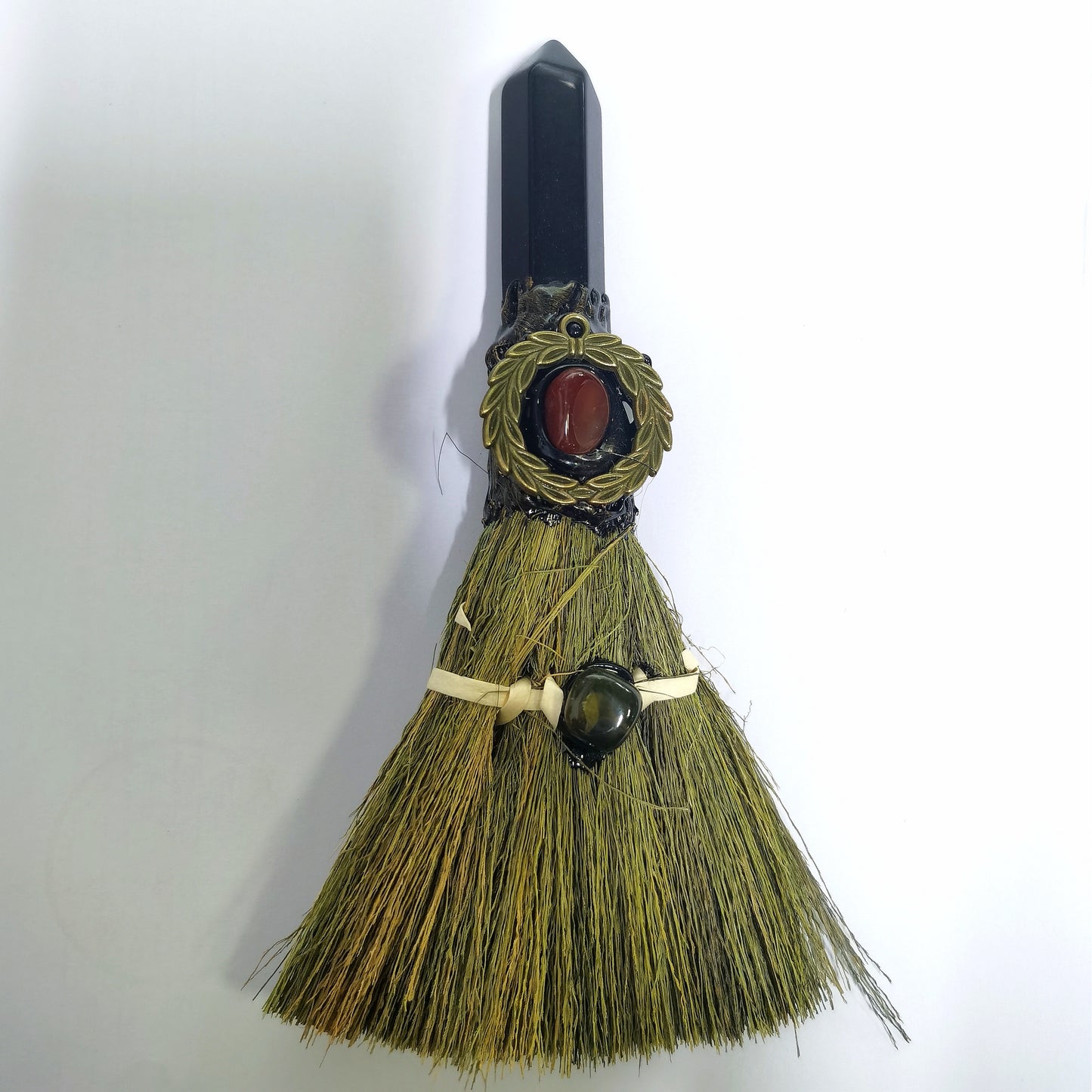 Witch broom, natural crystal pillar broom, crystal rough handmade magic broom ornament