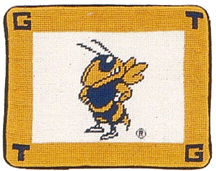 Needlepoint Hand-Embroidered Wool Throw Pillow Exquisite Home Designs Georgia Institute of Technology Yellow Jackets
