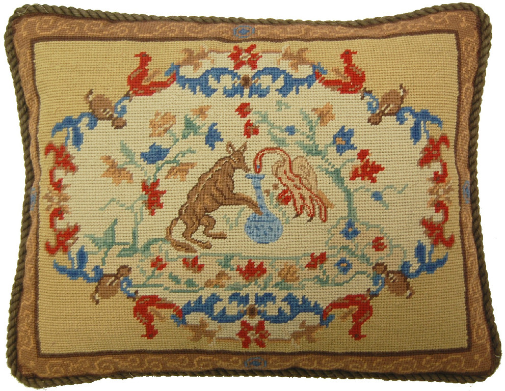 Needlepoint Hand-Embroidered Wool Throw Pillow Exquisite Home Designs center  rest with cording