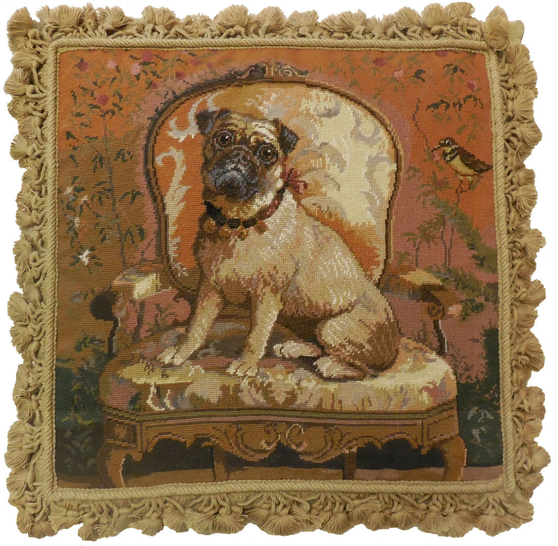 Needlepoint Hand-Embroidered Wool Throw Pillow Exquisite Home Designs  4 king Charles Spennel with tassel 1